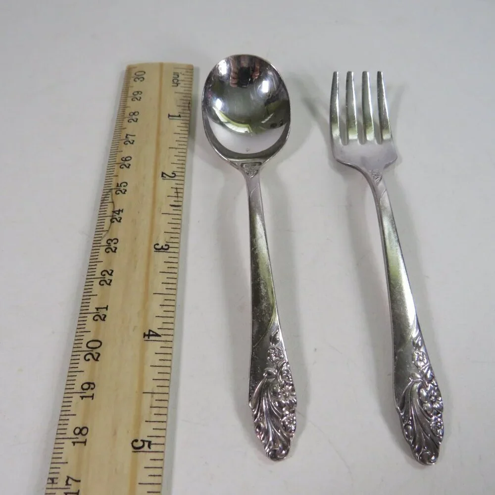 Toddler Baby Fork & Spoon Mini Oneida Community Silver plated EVENING STAR 1950